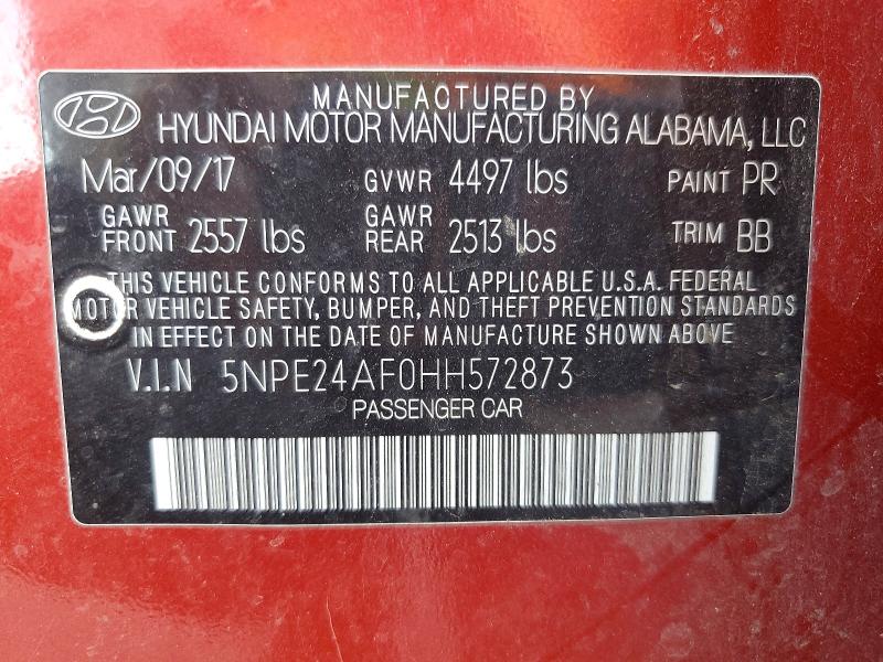 2017 Hyundai Sonata მანქანა იყიდება აუქციონზე, vin: 5NPE24AF0HH572873, აუქციონის ნომერი: 68396986