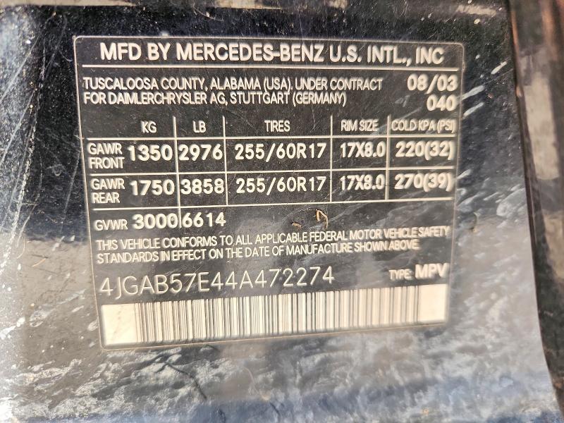 Aukcja sprzedaży 2004 Mercedes-benz Ml, vin: 4JGAB57E44A472274, numer aukcji: 69608106