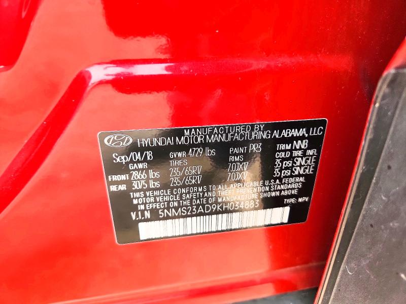 Продаж на аукціоні авто 2019 Hyundai Santa Fe, vin: 5NMS23AD9KH034883, номер лоту: 68416216