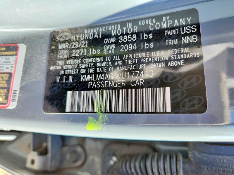 2021 Hyundai Elantra მანქანა იყიდება აუქციონზე, vin: KMHLM4AG8MU177443, აუქციონის ნომერი: 67817106