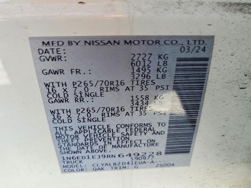 2024 Nissan Frontier მანქანა იყიდება აუქციონზე, vin: 1N6ED1EJ9RN649228, აუქციონის ნომერი: 68581736