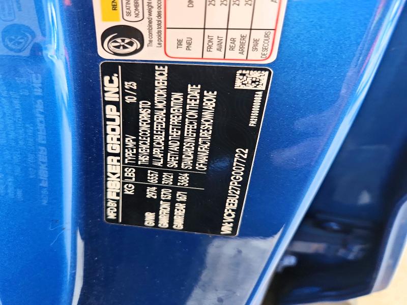 67640636 :رقم المزاد ، VCF1EBU27PG007722 vin ، 2023 Fisker Inc. Ocean مزاد بيع