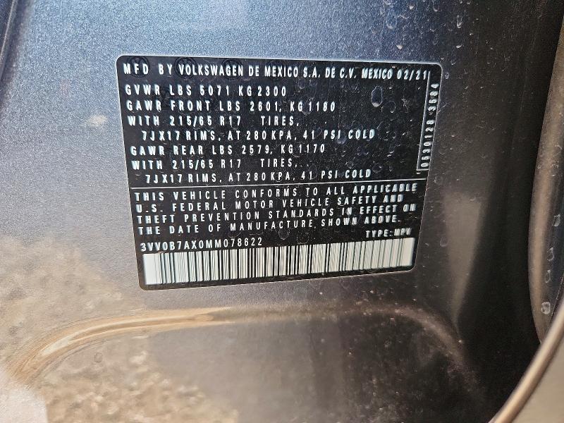 67870476 :رقم المزاد ، 3VV0B7AX0MM078622 vin ، 2021 Volkswagen Tiguan مزاد بيع