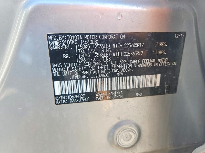 Aukcja sprzedaży 2018 Toyota Rav4, vin: JTMBFREV1JJ202860, numer aukcji: 67451006