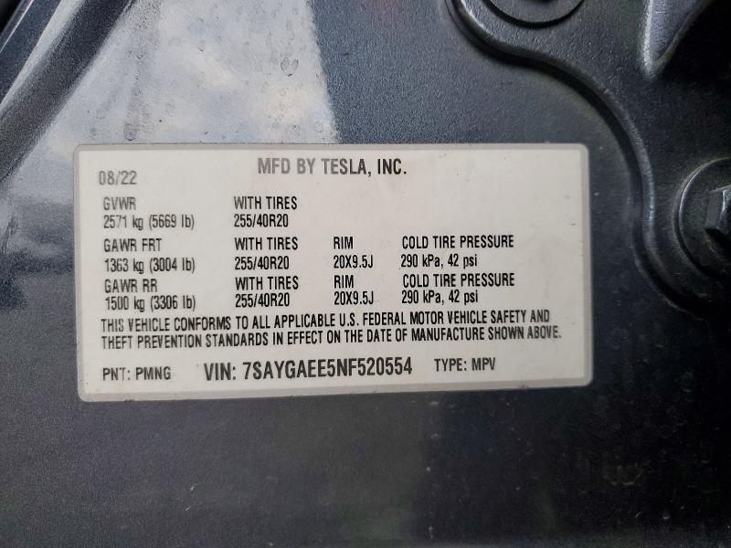 Aukcja sprzedaży 2022 Tesla Model Y, vin: 7SAYGAEE5NF520554, numer aukcji: 67298996