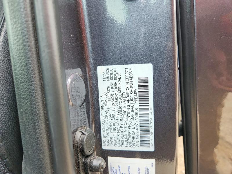 67297516 :رقم المزاد ، 5FNYF6H50NB099500 vin ، 2022 Honda Pilot مزاد بيع