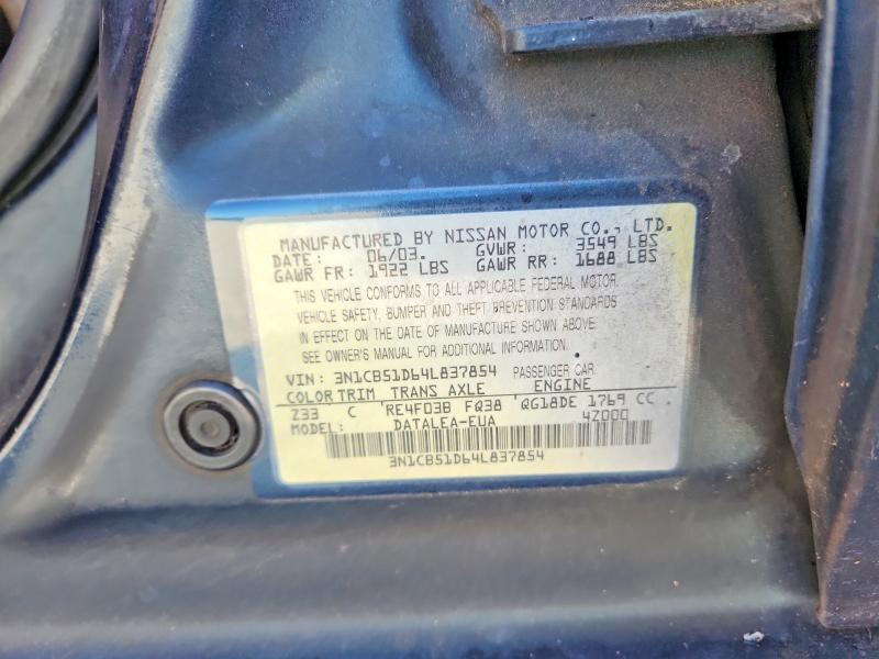 Aukcja sprzedaży 2004 Nissan Sentra, vin: 3N1CB51D64L837854, numer aukcji: 70515986