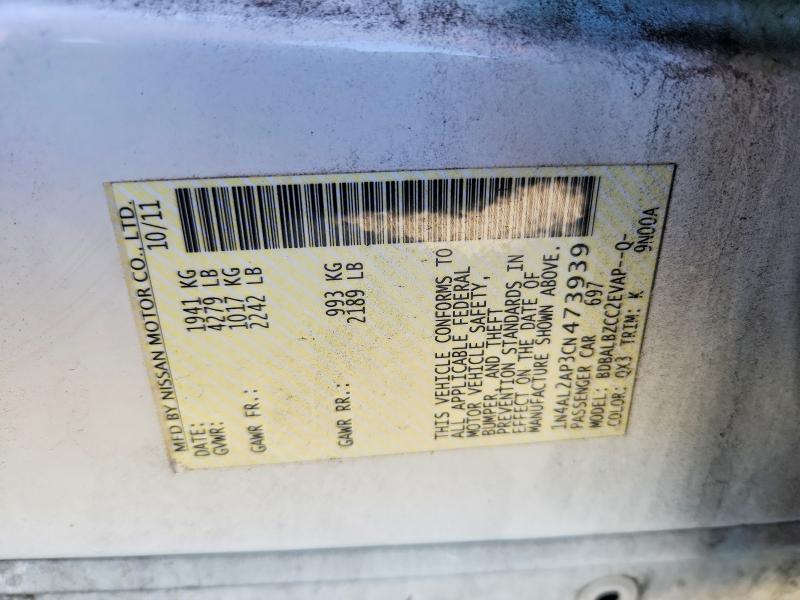 2012 Nissan Altima მანქანა იყიდება აუქციონზე, vin: 1N4AL2AP3CN473939, აუქციონის ნომერი: 68888016