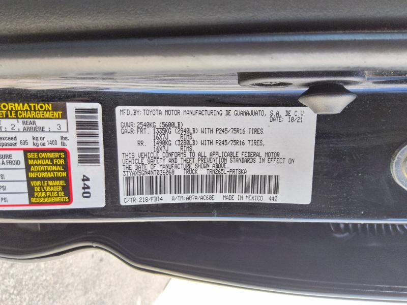 Aukcja sprzedaży 2022 Toyota Tacoma, vin: 3TYAX5GN4NT036068, numer aukcji: 68020116