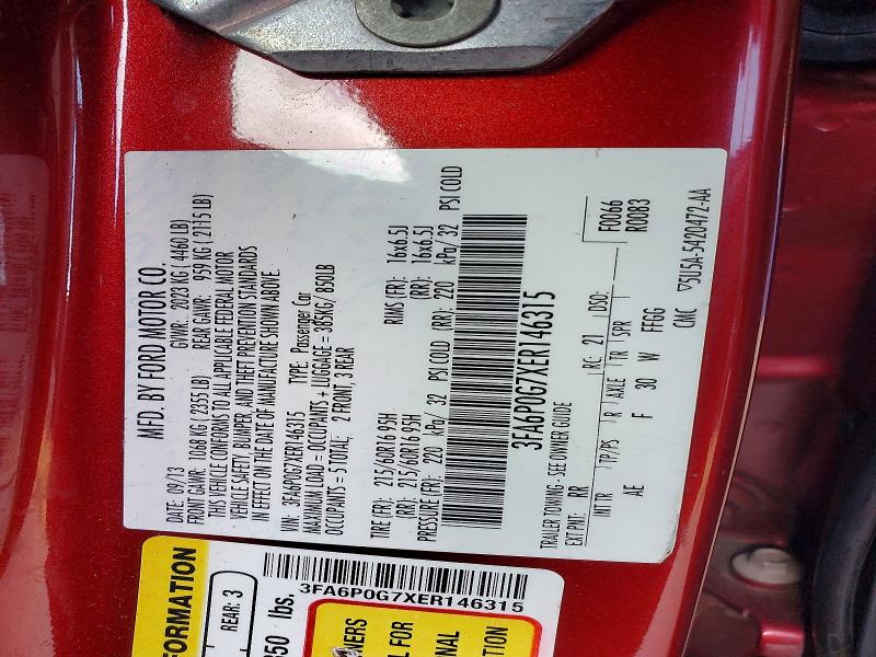 Aukcja sprzedaży 2014 Ford Fusion, vin: 3FA6P0G7XER146315, numer aukcji: 67406496