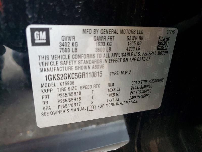 69169846 :رقم المزاد ، 1GKS2GKC5GR110815 vin ، 2016 Gmc Yukon Xl مزاد بيع