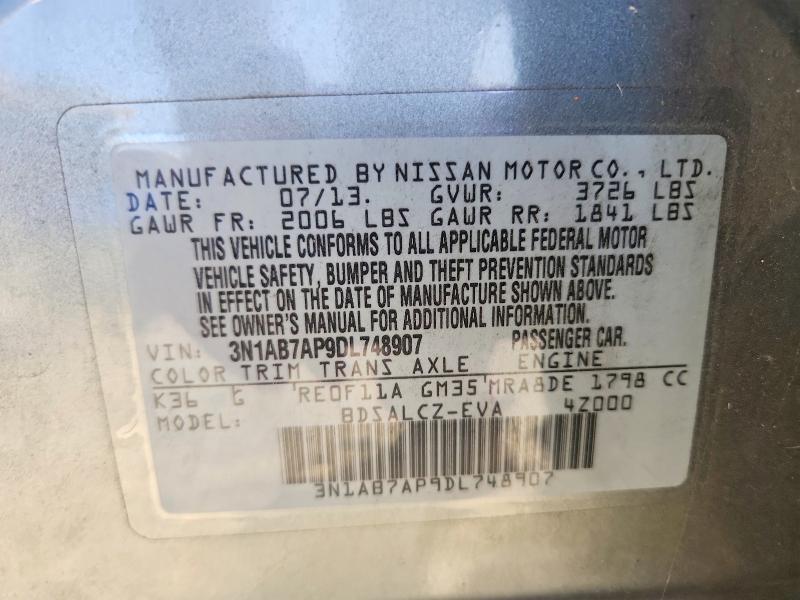 2013 Nissan Sentra მანქანა იყიდება აუქციონზე, vin: 3N1AB7AP9DL748907, აუქციონის ნომერი: 70874216