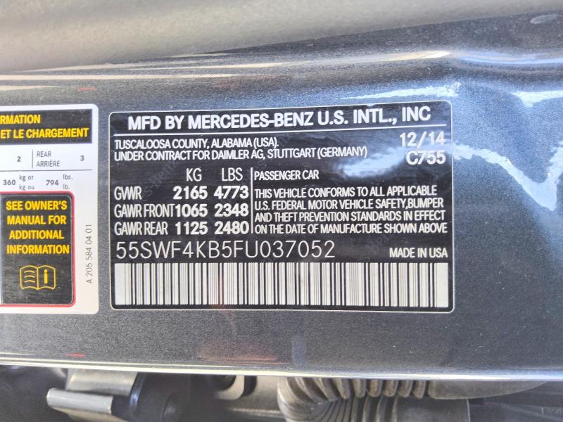 70369946 :رقم المزاد ، 55SWF4KB5FU037052 vin ، 2015 Mercedes-benz C مزاد بيع