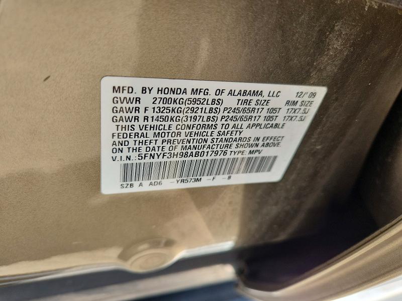Aukcja sprzedaży 2010 Honda Pilot, vin: 5FNYF3H98AB017976, numer aukcji: 70315816