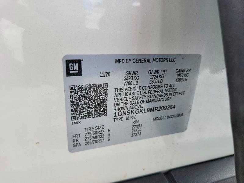 70537516 :رقم المزاد ، 1GNSKGKL9MR209264 vin ، 2021 Chevrolet Suburban مزاد بيع