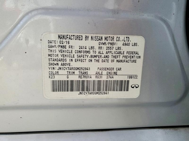 Aukcja sprzedaży 2016 Infiniti Q50, vin: JN1CV7AR0GM252941, numer aukcji: 69413496