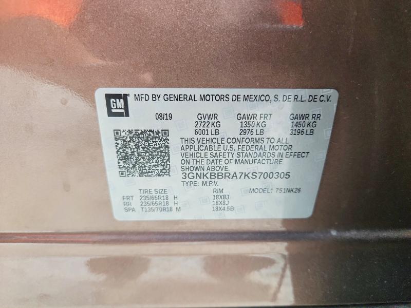 69710006 :رقم المزاد ، 3GNKBBRA7KS700305 vin ، 2019 Chevrolet Blazer مزاد بيع