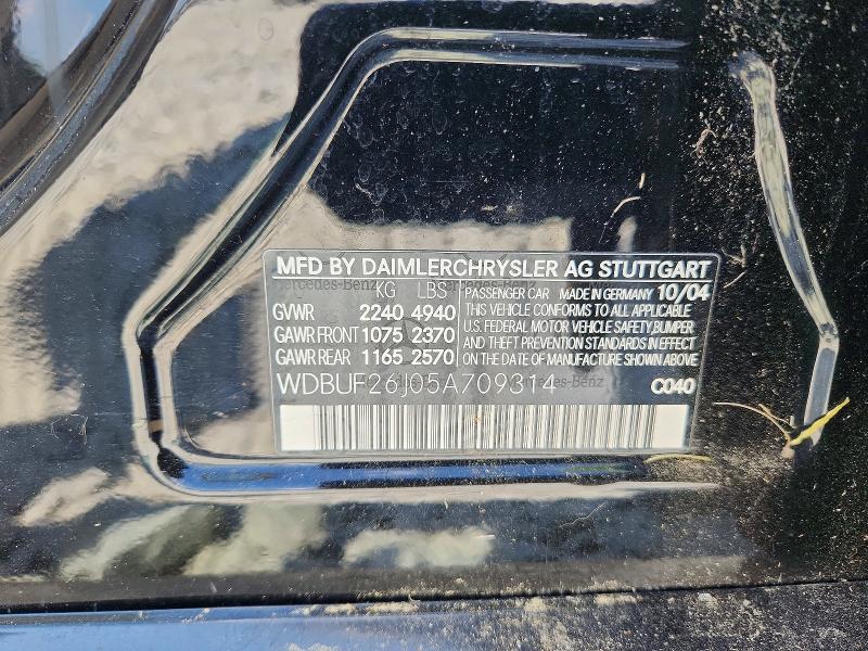 2005 Mercedes-benz E მანქანა იყიდება აუქციონზე, vin: WDBUF26J05A709314, აუქციონის ნომერი: 69396296