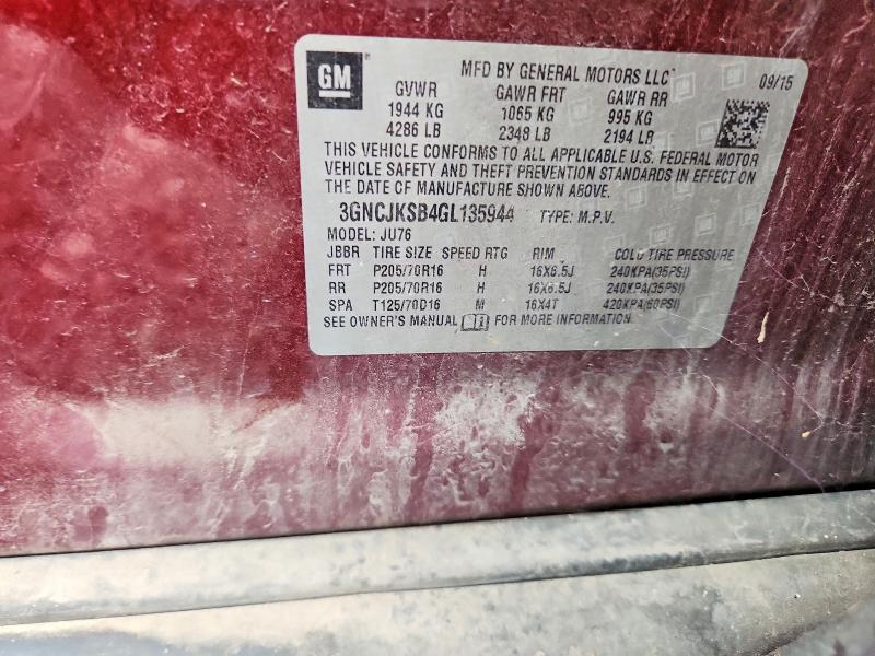 Продаж на аукціоні авто 2016 Chevrolet Trax, vin: 3GNCJKSB4GL135944, номер лоту: 70941826