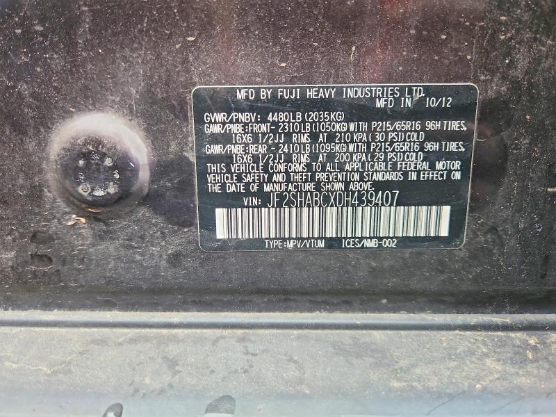 2013 Subaru Forester მანქანა იყიდება აუქციონზე, vin: JF2SHABCXDH439407, აუქციონის ნომერი: 70601316