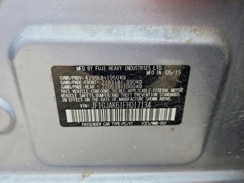 Aukcja sprzedaży 2015 Subaru Impreza, vin: JF1GJAK61FH017134, numer aukcji: 68237946