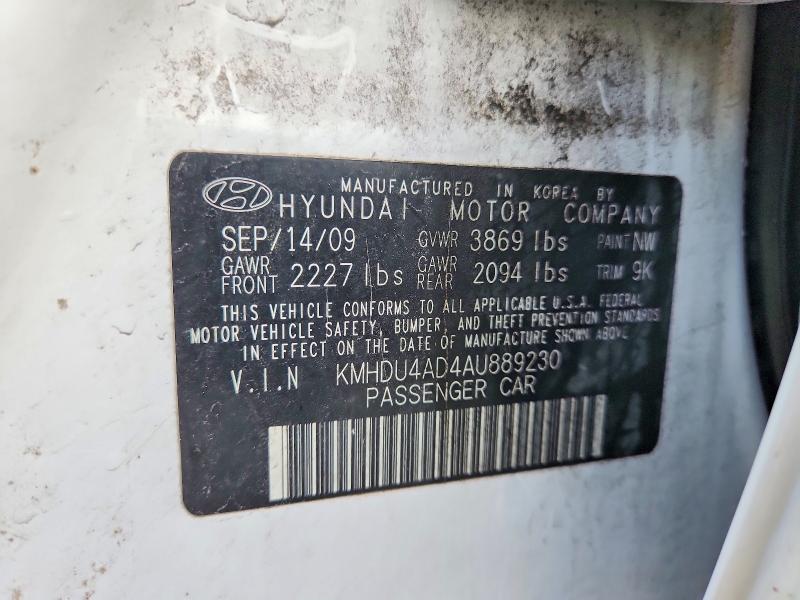 Продажа на аукционе авто 2010 Hyundai Elantra, vin: KMHDU4AD4AU889230, номер лота: 69712526