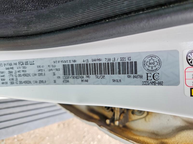 66338106 :رقم المزاد ، 1C6SRFHT8KN837494 vin ، 2019 Ram 1500 مزاد بيع