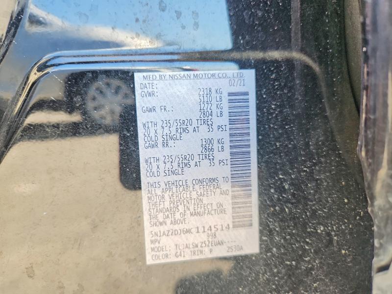 Продаж на аукціоні авто 2021 Nissan Murano, vin: 5N1AZ2DJ6MC114514, номер лоту: 69633406