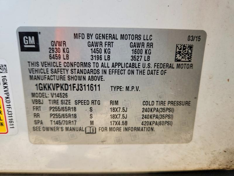 2015 Gmc Acadia მანქანა იყიდება აუქციონზე, vin: 1GKKVPKD1FJ311611, აუქციონის ნომერი: 69622236