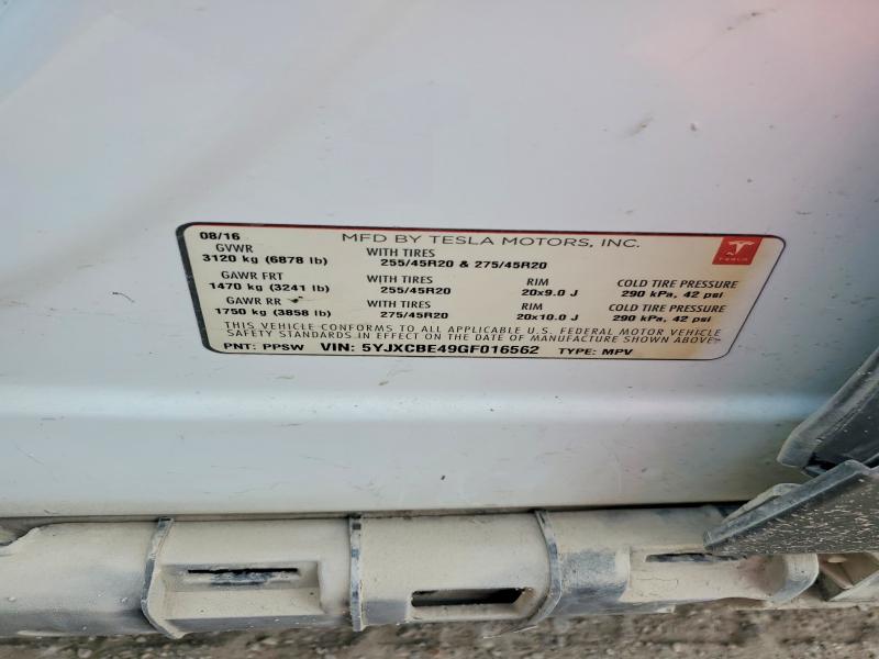 2016 Tesla Model X მანქანა იყიდება აუქციონზე, vin: 5YJXCBE49GF016562, აუქციონის ნომერი: 68869946