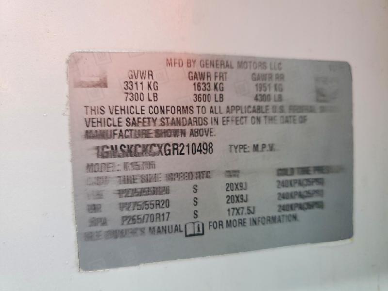 68775816 :رقم المزاد ، 1GNSKCKCXGR210498 vin ، 2016 Chevrolet Tahoe مزاد بيع