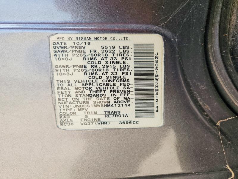 Aukcja sprzedaży 2017 Infiniti Qx70, vin: JN8CS1MW5HM412144, numer aukcji: 68670936
