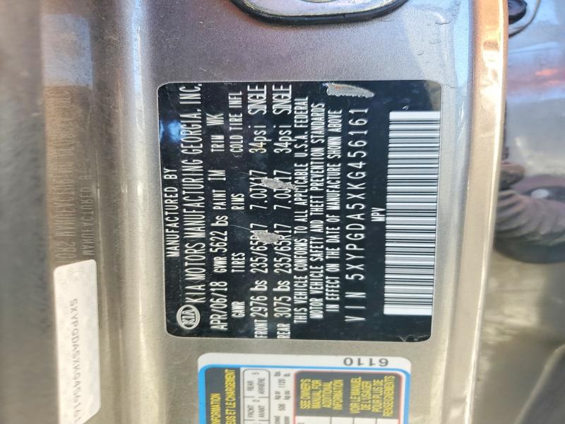 70523536 :رقم المزاد ، 5XYPGDA5XKG456161 vin ، 2019 Kia Sorento مزاد بيع