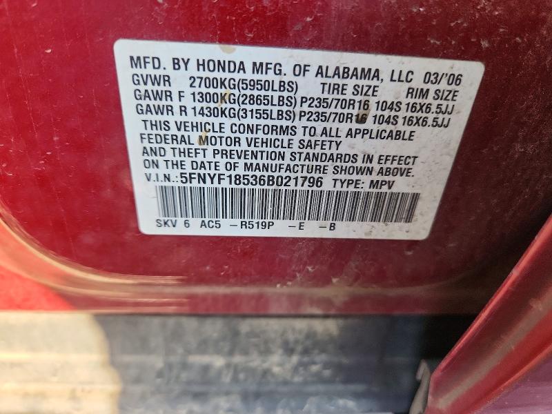Продажа на аукционе авто 2006 Honda Pilot, vin: 5FNYF18536B021796, номер лота: 67453266