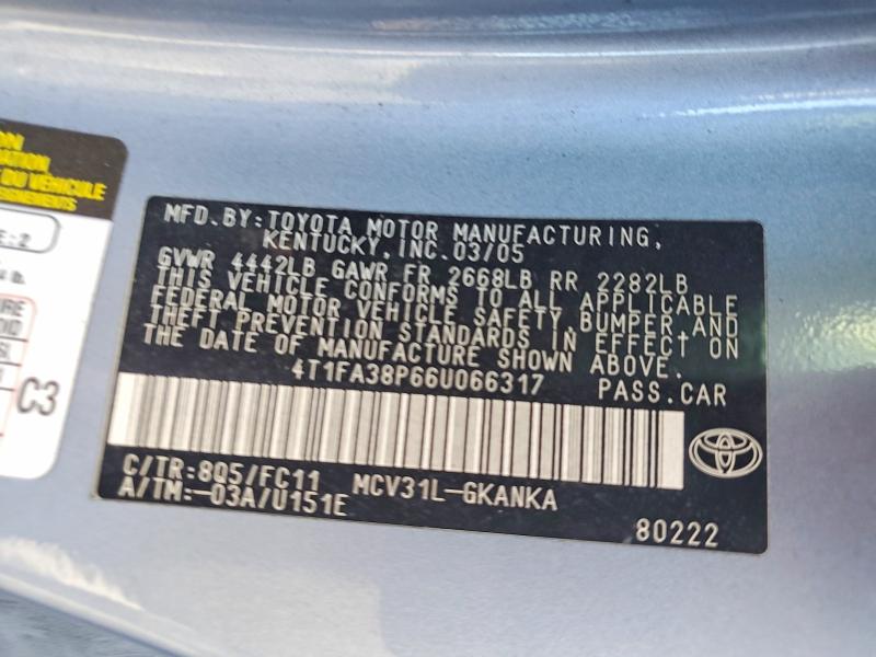Aukcja sprzedaży 2006 Toyota Camry Solara, vin: 4T1FA38P66U066317, numer aukcji: 68696186