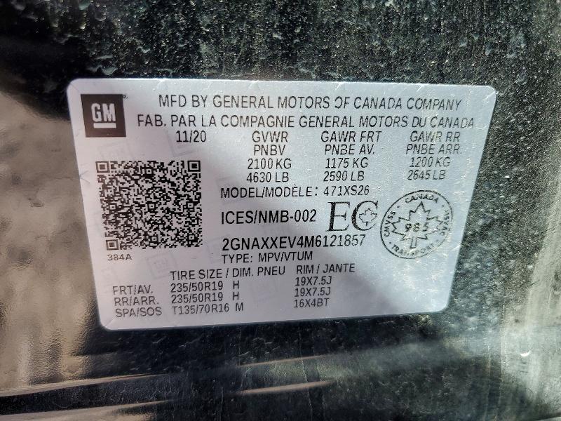 Aukcja sprzedaży 2021 Chevrolet Equinox, vin: 2GNAXXEV4M6121857, numer aukcji: 69585186