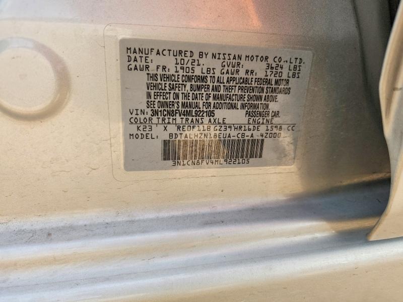 69495596 :رقم المزاد ، 3N1CN8FV4ML922105 vin ، 2021 Nissan Versa مزاد بيع