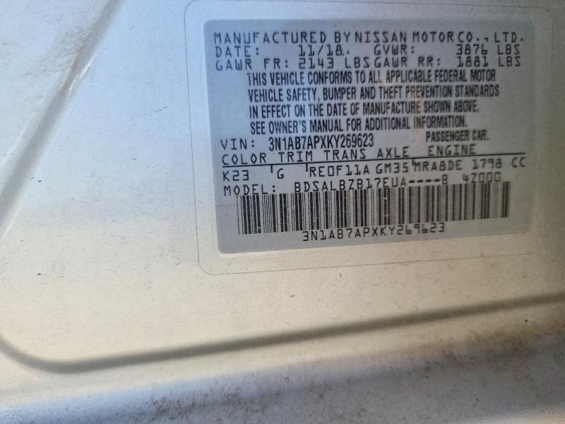 Продаж на аукціоні авто 2019 Nissan Sentra, vin: 3N1AB7APXKY269623, номер лоту: 70322756
