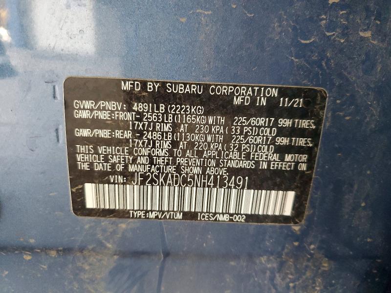 Aukcja sprzedaży 2022 Subaru Forester, vin: JF2SKADC5NH413491, numer aukcji: 69173276