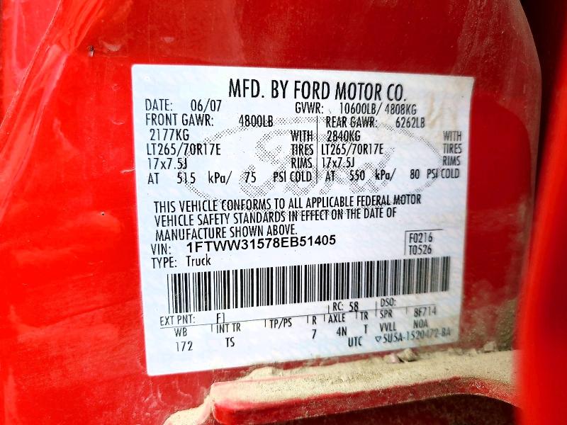 68067326 :رقم المزاد ، 1FTWW31578EB51405 vin ، 2008 Ford F350 مزاد بيع