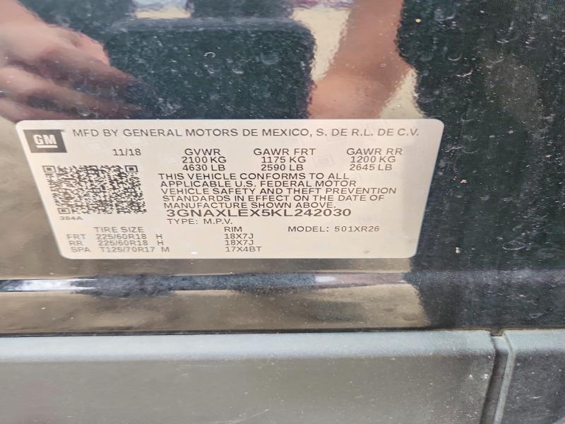 Aukcja sprzedaży 2019 Chevrolet Equinox, vin: 3GNAXLEX5KL242030, numer aukcji: 70650366