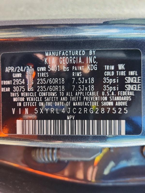 2024 Kia Sorento მანქანა იყიდება აუქციონზე, vin: 5XYRL4JC2RG287525, აუქციონის ნომერი: 69891936