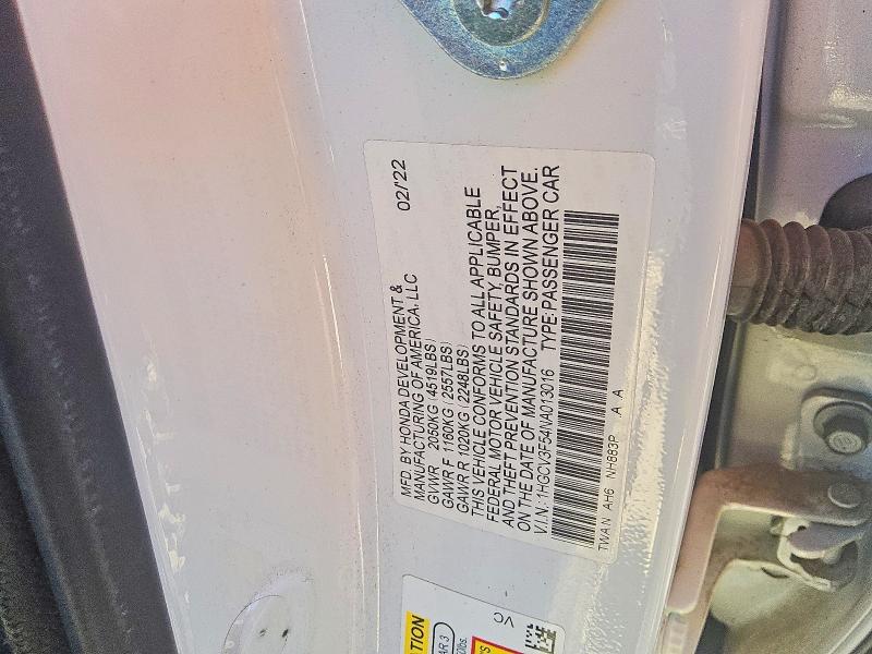 2022 Honda Accord მანქანა იყიდება აუქციონზე, vin: 1HGCV3F54NA013016, აუქციონის ნომერი: 68078866