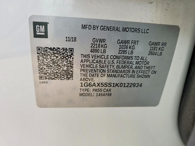 67382416 :رقم المزاد ، 1G6AX5SS1K0122934 vin ، 2019 Cadillac Cts مزاد بيع