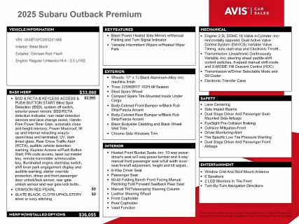 71037836 :رقم المزاد ، 4S4BTAFC8S3241468 vin ، 2025 Subaru Outback مزاد بيع