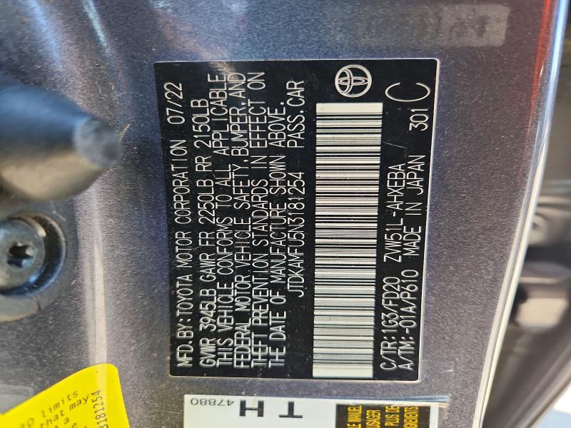 Aukcja sprzedaży 2022 Toyota Prius, vin: JTDKAMFU5N3181254, numer aukcji: 68260156