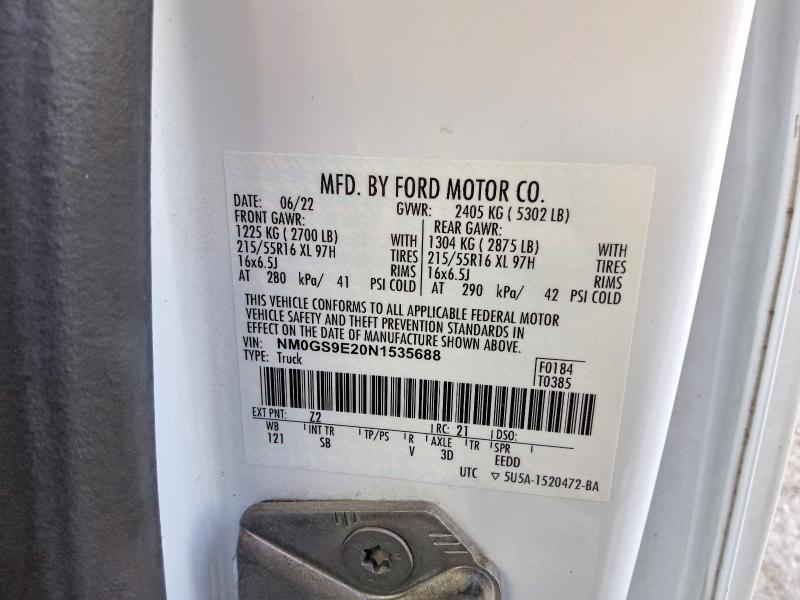 2022 Ford Transit Connect მანქანა იყიდება აუქციონზე, vin: NM0GS9E20N1535688, აუქციონის ნომერი: 67471086