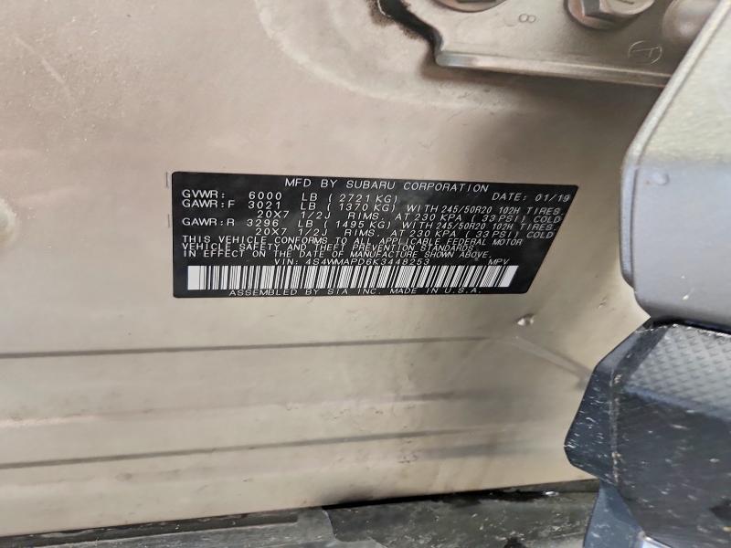 68360026 :رقم المزاد ، 4S4WMAPD6K3448253 vin ، 2019 Subaru Ascent مزاد بيع