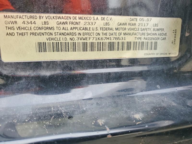 Aukcja sprzedaży 2007 Volkswagen Jetta, vin: 3VWEF71K67M178531, numer aukcji: 68821136