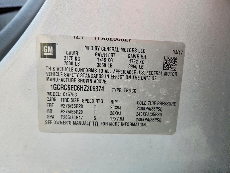 Продажа на аукционе авто 2017 Chevrolet Silverado, vin: 1GCRCSEC6HZ308374, номер лота: 66436636